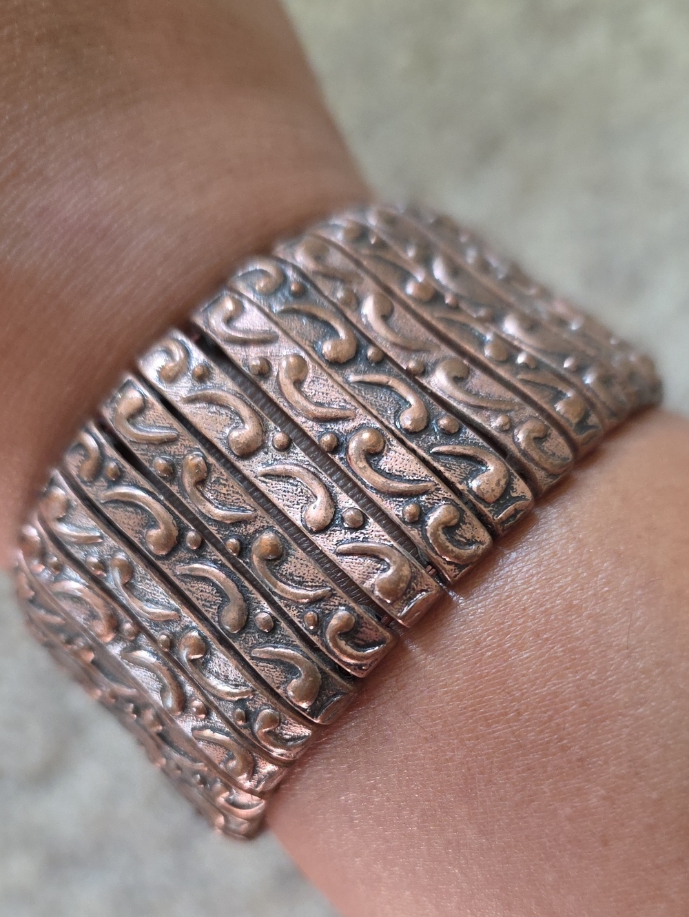 Ornate Copper-Tone Wide Stretch Bracelet
